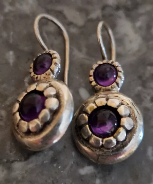 paire  boucle  d oreilles  pendantes amethystes  Argent   925  poids 5 g