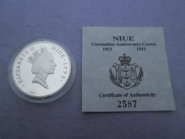 1993 Nuie Queen Elizabeth Ii Coronation Silver Proof 20 Dollars Coin In Capsule