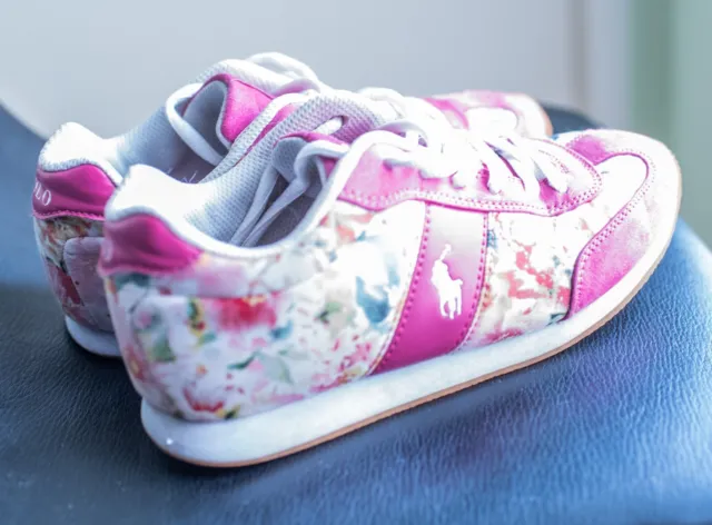Polo Ralph Lauren girl's pink floral lace up rare sneakers size 2