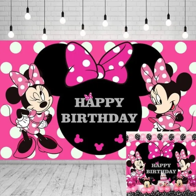 Minnie Mouse Backdrop Pink Bow Girls 1st Birthday Party Photo Background Banner