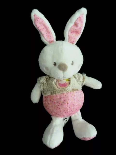 *. DOUDOU PELUCHE MOTS D'ENFANTS LAPIN ROSE BLANC BEIGE POULE POIS 24cm E.NEUF *