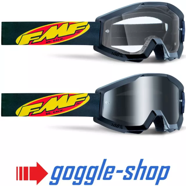 100% Fmf Powercore Motocross Mx Bike Mtb Goggles Black Clear / Mirror Lens