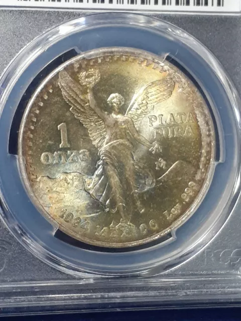 1984 Mo Mexico Onza Libertad Silver PCGS MS66 - GEM - Immaculate Toning Roll End 2