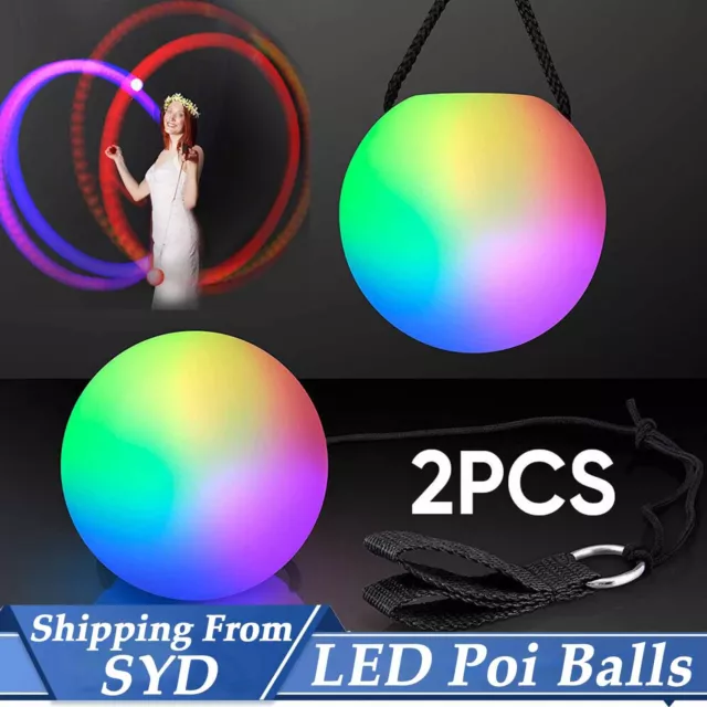 1 Pair LED Poi Balls Multi-Colored Light up Ball for Belly Dance Party Festival