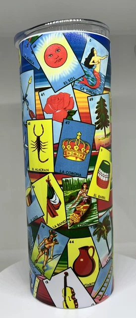20oz Custom Made Mexican Loteria Bingo Stainless Steel Tumbler.