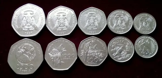 Sao Tome, Saint Thomas SET of 5 COINS, 100 250 500 1000 2000 Dobras 1997, UNC