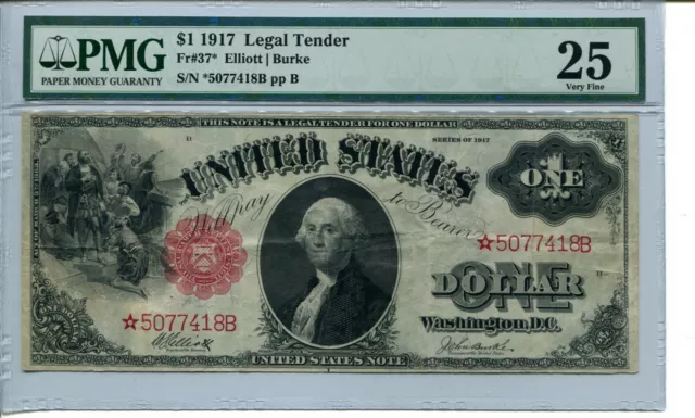 FR 37* STAR 1917 $1 Legal Tender Note 25 Very Fine