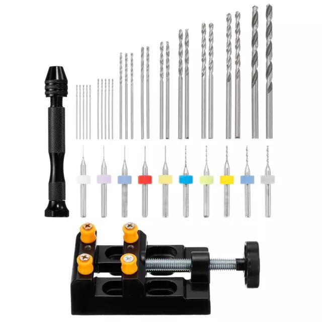 0.1mm-1.0mm Micro Mini Twist Drill Bit Pin Vise Bench Vice Hand Tool Set 37pcs