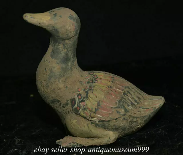 5.2" Old Chinese Han Dynasty Color Painting Pottery Quack-quack Duck Sculpture