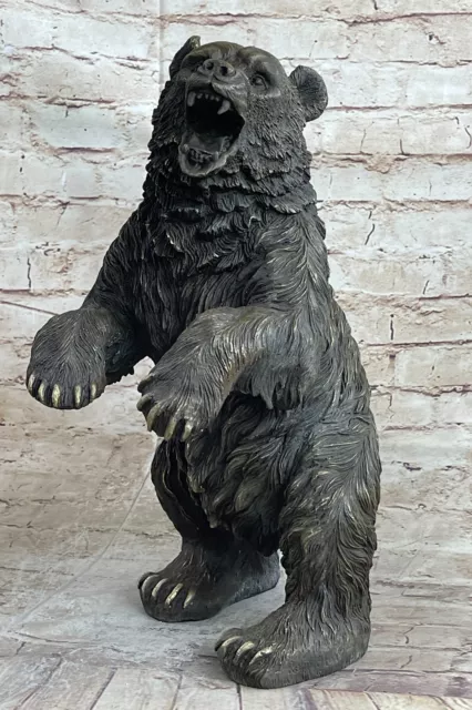 Grande Marrone Orso Bronzo Scultura Statua Da Remington Selvatico Animale