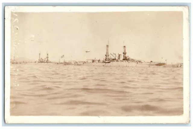 c1918 USS Mississippi Battleship US Navy Warship Ocean View RPPC Photo Postcard