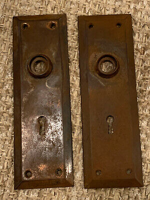 Pair Of Antique Stamped Steel Door Knob Plate