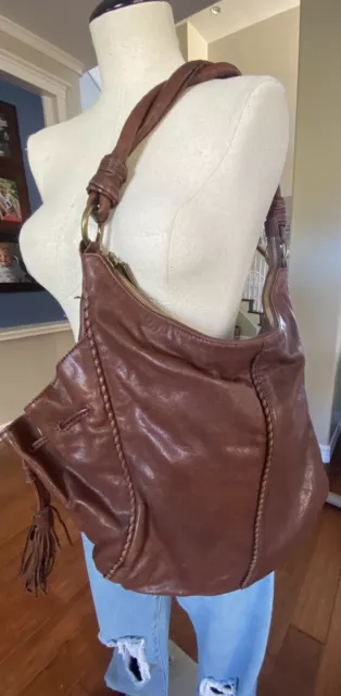 HOBO International Brown Buttery Soft Leather Large Tote/Shoulder Bag Tassel EUC