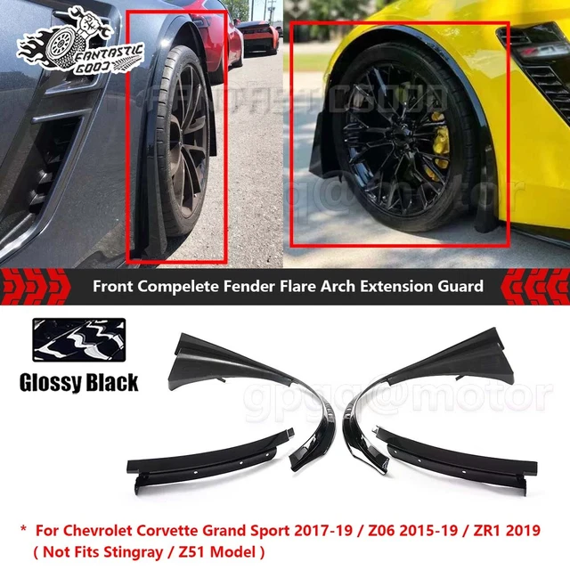 Gloss Black Front Fender Flare Extensions For Corvette C7 2014-2019 - Pair