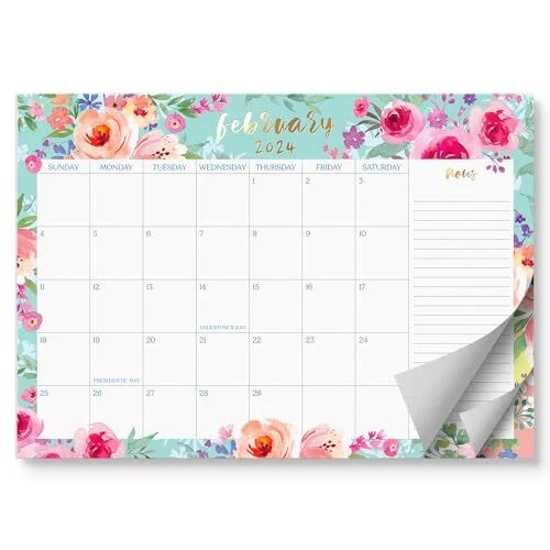 S&O WATERCOLOR FLORAL Large Desk Calendar from January 2024 to June