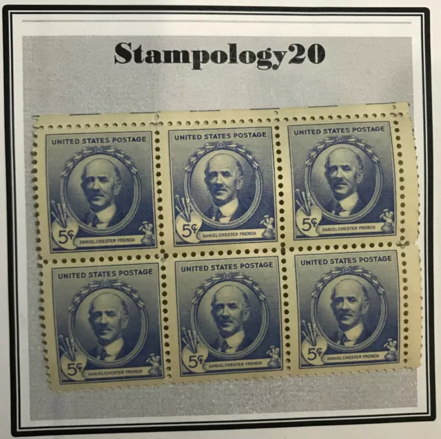 US Stamps- #887-French-5c -MNH plate block of 6, Famous Americans-Free Shipping