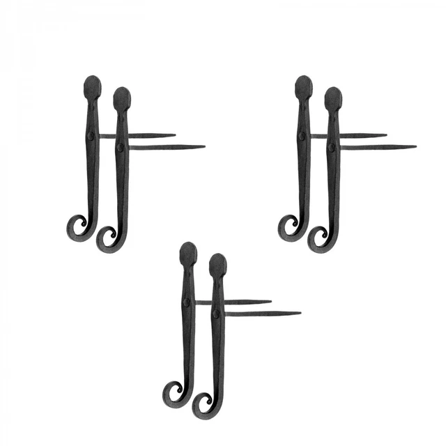 Black Shutter Dog Holders 7 in Wrought Iron Rat Tail Shaped Curved Pack of 3