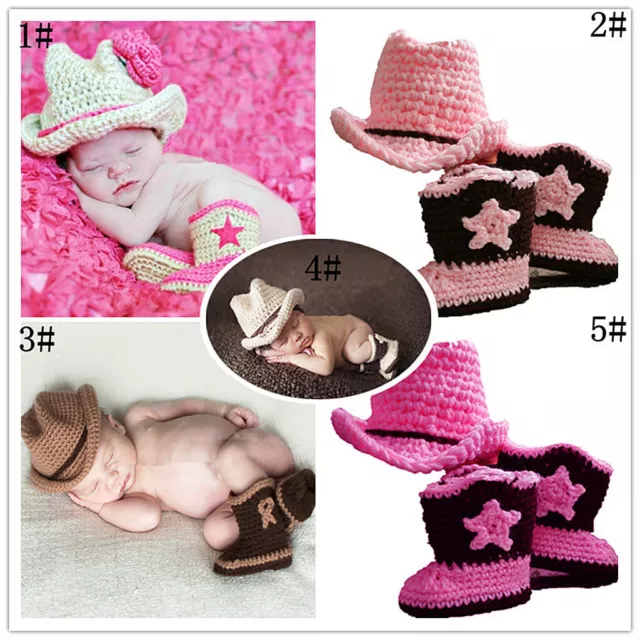 Newborn Baby Boys Girls Handmade Crochet Knitted Photography Props Cowboy Outfit