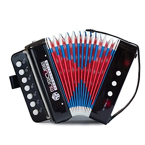 Kids Accordion Instrument Toys 10 Keys Button Small Accordion for Boys &