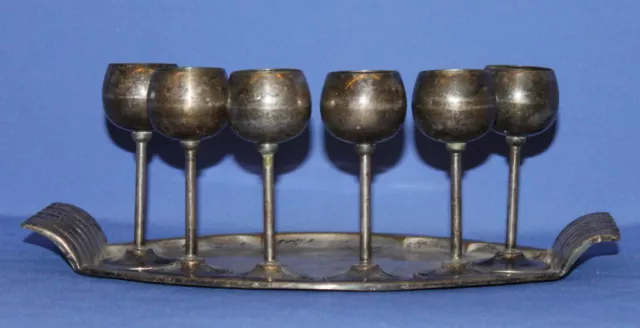 Lenk Austria Set 6 Vintage Silver Plated Goblets & Tray