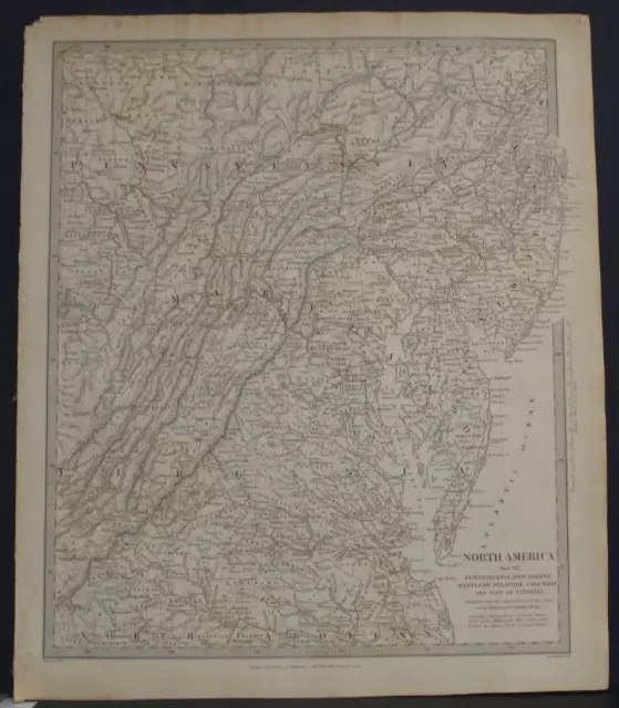 Pennsylvania Virginia Maryland New Jersey Usa 1832 S.d.u.k. Unusual Antique Map