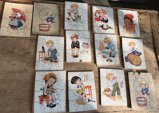 Lot de 13 Puzzles complet en Bois, dessins de M.VANASEK  / MOVAGAS PARIS