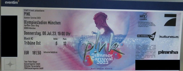 P!NK/Pink am 6. Juli 2023 in München (Olympiastad., Block N2, Reihe 6, Platz 12)