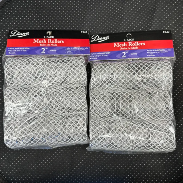 2 Packs DIANE 2 inch Mesh Hair Rollers Color White For Hair (12 Rollers Total)
