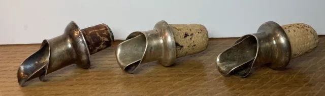 3 Silver Plated Wine Bottle Pourer Vintage Swedish Mema Cork