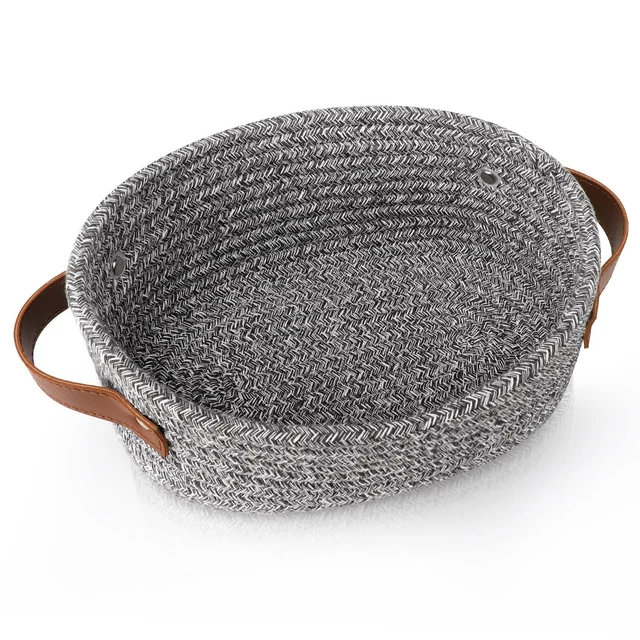 Small Woven Basket with Handle, Empty Tiny Shallow Cotton Rope