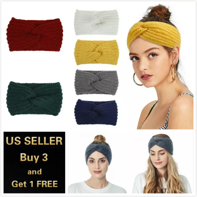 Women Winter Knitted Ear Warmer Headband Crochet Wool Hairband Hat Beanie