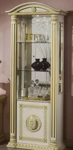 ITALIAN ROSSELLA BEIGE Gold 1 Door Display Cabinet Style 2 glass