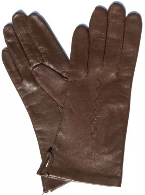 Guanti IN Pelle Donna Imperatore Leather Glove Dita Foderato Motivo Braun 7 M