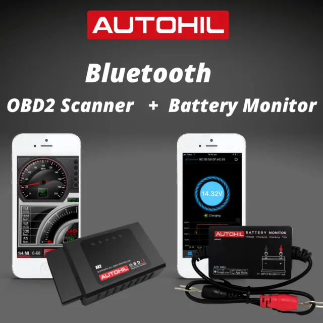 AUTOHIL Car Bluetooth OBD2 Scanner Tool + ABM2 Bluetooth Battery Monitor Deal