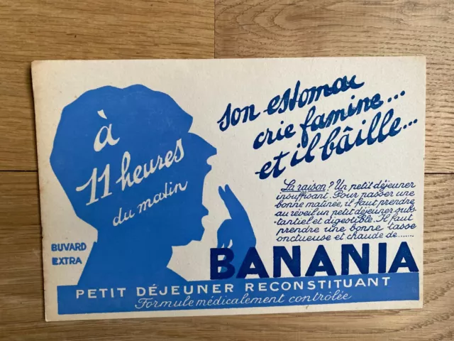 Buvard Homme BLEU estomac crie famine BANANIA TTB circa 1960
