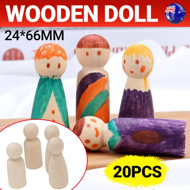 20X Unfinished Wooden Peg Dolls Wooden Tiny Doll Bodies People Decor Wood Crafts