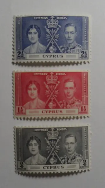 STAMPMART : CYPRUS 1937 KG VI & QE II CORONATION 3v OG MINT HINGED SET