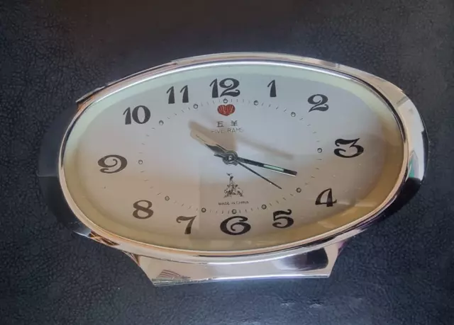 Vintage Five Rams Clock Retro Collectible Silver Green Stones Working VGC 2