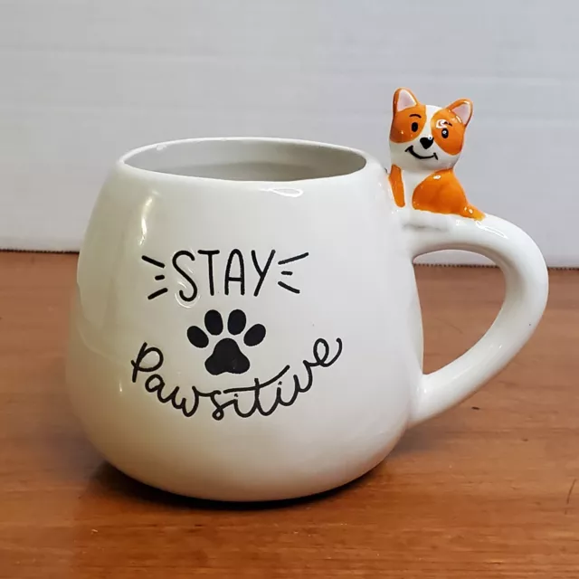 Eccolo CORGI "Stay Pawsitive" Large Coffee Tea Mug Cup Dog Puppy Paw - VGUC