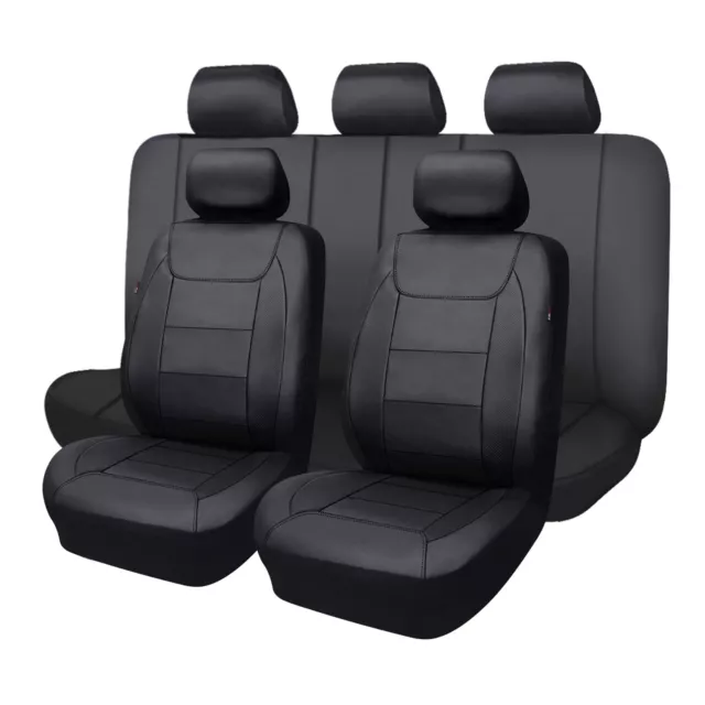 Car Seat Covers PU Leather Full Set Universal Rear Split 40/60 50/50 60/40 Black