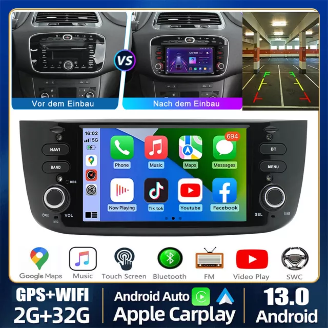 Autoradio Carplay Android 13 GPS Navi WIFI Für Fiat Grande Punto Linea 2012-2015