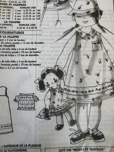 Patron De Couture Modes & Travaux T14, Poupée, Jupe Et Brassière, Juillet 1993