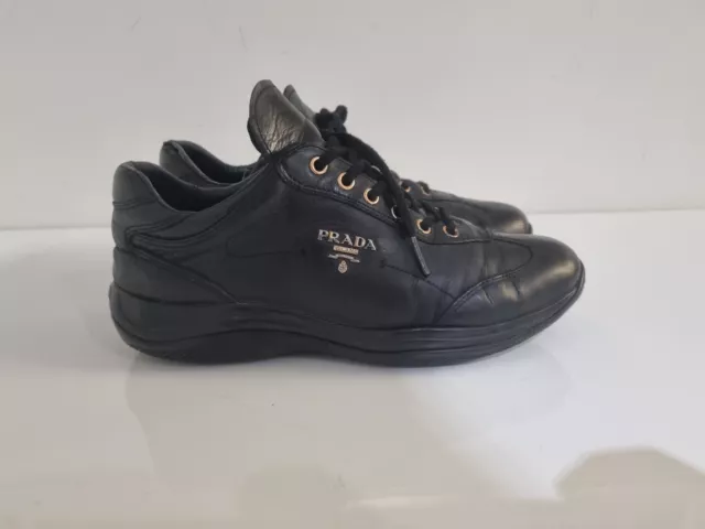 PRADA WOMEN S BLACK Leather Trainers size uk 4 59.99 PicClick UK