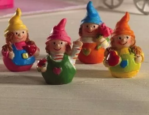 Four wibbly Wobbly Doll Gnomes, Doll House Miniature, 1.12 Scale, Nursery Garden