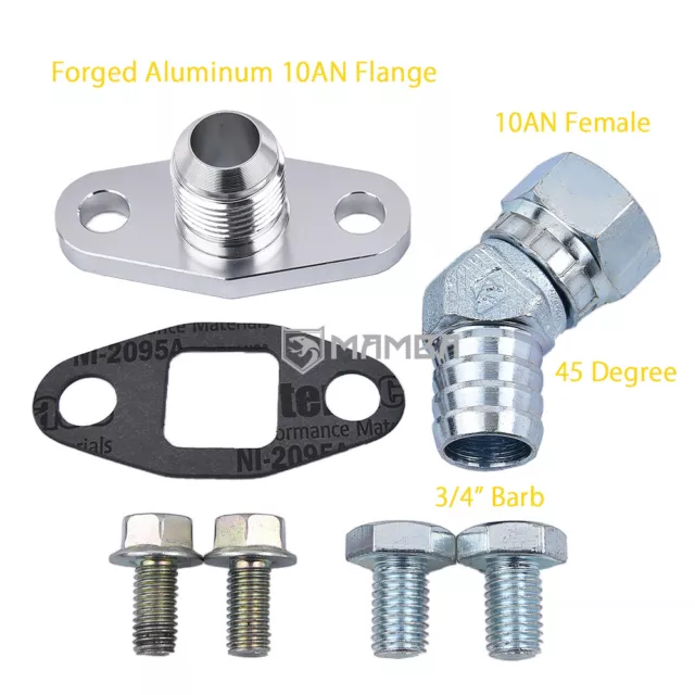 45 Deg 3/4" Turbo Oil Return Barb Fitting Kit Garrett GT3788R GT4088R GT4094R