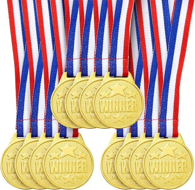 12 Pack Gold Winning Participation Medal Awards for Contests with Neck Ribbon fo
