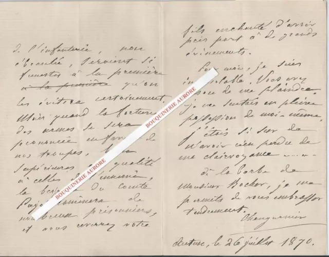 Guerre 1870 : Lettre autographe signée de CHANGARNIER Général Gouverneur Algérie