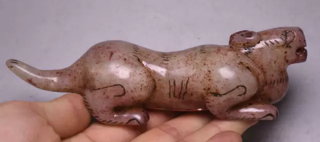 15CM Old Chinese Hetian Jade Dynasty Palace Carving Dragon Beast Pixiu Statue