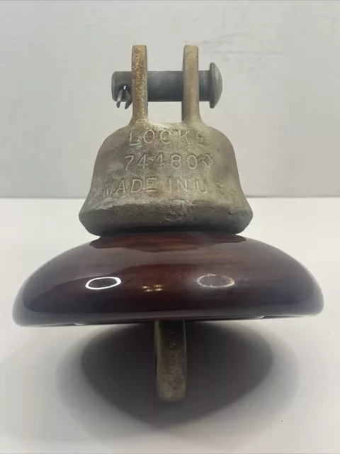 Vintage Brown Locke Electrical High Voltage 10,000lbs Porcelain Insulator 1963