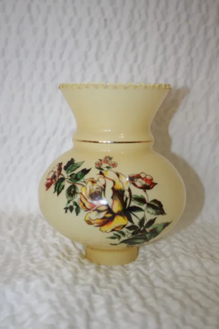 glass lamp shade honey yellow floral crimped top gold trim 2.25 in fitter